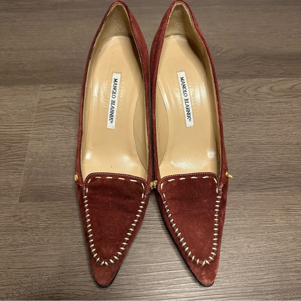 Manolo Blahnik Suede Braided Accents Pumps